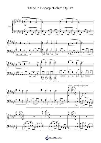 Étude in F-sharp "Dolce" Op. 39 Sheet Music by Genewat Duttret-Arr.Sherkes Dofrank