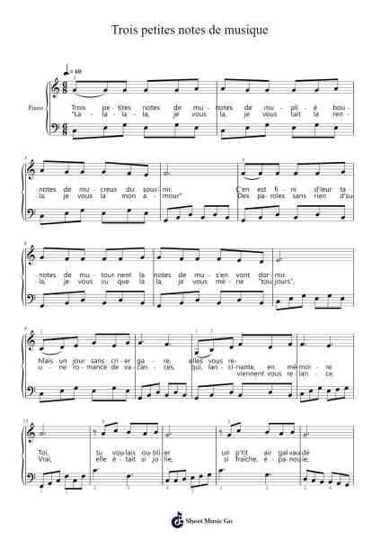 Trois petites notes de musique Sheet Music by Merigniespiano-Arr.Cookelus