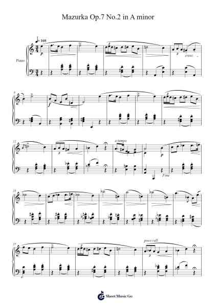 Mazurka in A Minor, Op. 7, No. 2 Sheet Music by Frédéric Chopin-Arr.Norgiles