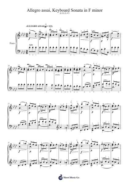 Keyboard Sonata in F Minor, K.519, L.475 Sheet Music by Domenico Scarlatti-Arr.Kentfred
