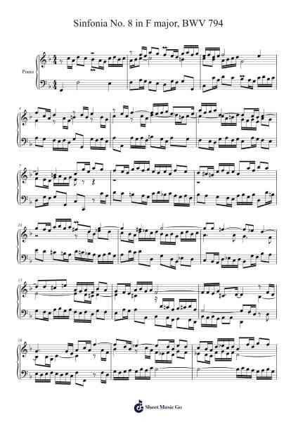 Sinfonia No. 8 in F Major, BWV 794 Sheet Music by Johann Sebastian Bach-Arr.Woolgreen
