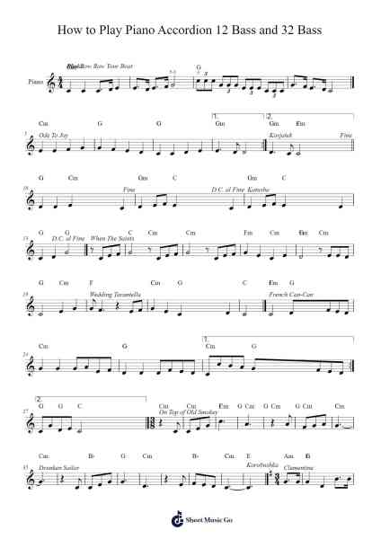 How to Play (12 Bass and 32 Bass) Piano Accordion Sheet Music by Misc Children-Arr.Campmew Bafe