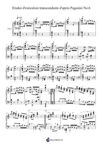 Études d'exécution transcendante d'après Paganini, S. 140: No. 6 Sheet Music by Franz Liszt-Arr.Bercob
