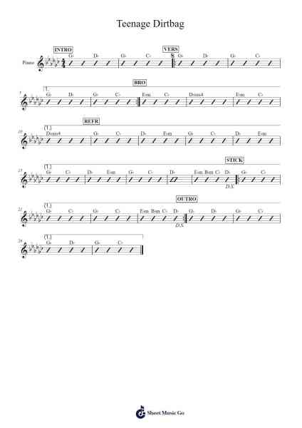 Teenage Dirtbag Sheet Music by Lou Elliotte-Arr.Elroydie Bellmann
