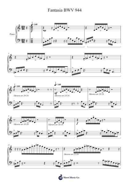 Fantasia in C Minor, BWV 944 Sheet Music by Johann Sebastian Bach-Arr.Morsechi Billra