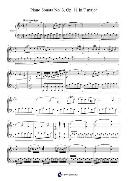 Piano Sonata No. 3 in F Major, Op. 11: I. Allegro grazioso Sheet Music by 20065364-Arr.Scripla Brookfe