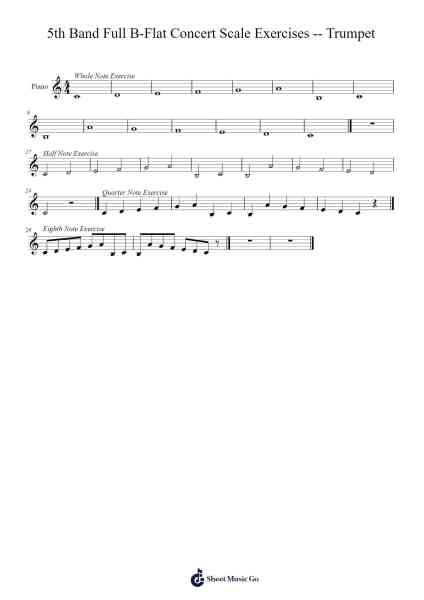 5th Band Full B-Flat Concert Scale Exercises -- Trumpet Sheet Music by Dingman-Arr.Gibger Burnsleif