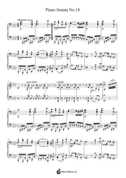 Piano Sonata No. 18 in Ab Major, Op. 31, No. 3: II. Scherzo Sheet Music by Ludwig van Beethoven-Arr.Walmeo