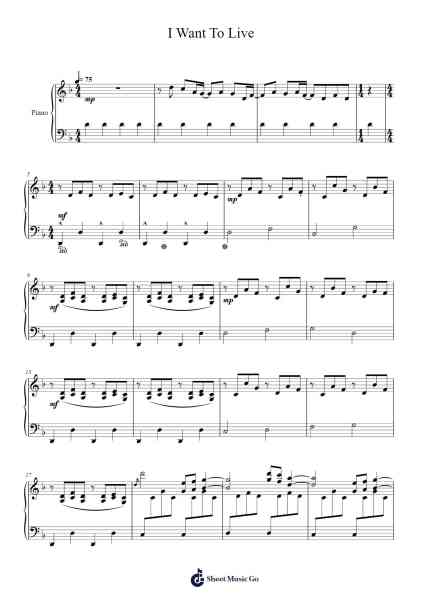 I Want To Live Sheet Music by Bivien-Arr.Gunchi