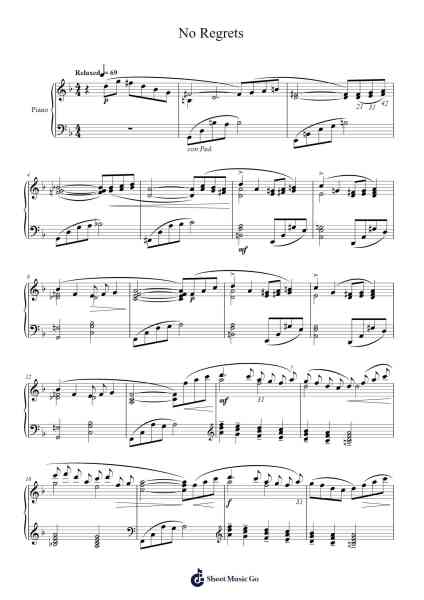 No Regrets Sheet Music by Pam Wedgwood-Arr.Trund Milsoll