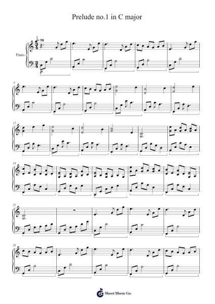 Prelude No. 1 in C Major, BWV 846 Sheet Music by Johann Sebastian Bach-Arr.Caerwood Belch