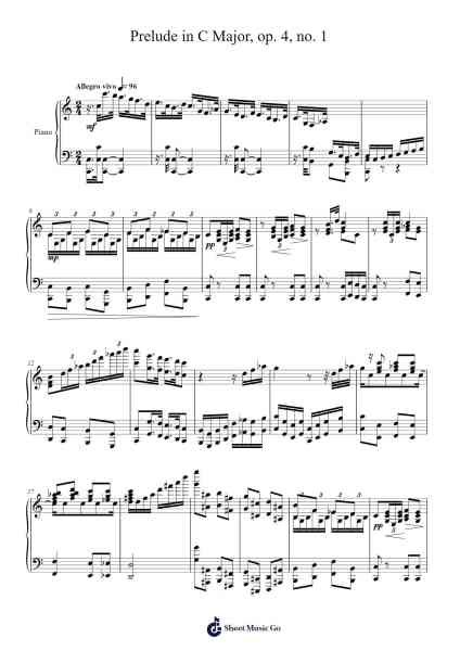 Prelude in C Major, op. 4, no. 1 Sheet Music by Richard Chen-Arr.Cookelus