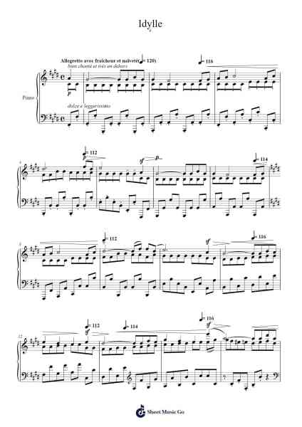 10 Pièces Pittoresques - No. 6: Idylle Musica per pianoforte di Emmanuel Chabrier - Arr.Kirkjoel