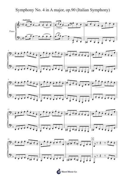 Symphony No. 4 in A Major, Op. 90 "Italian": I. Allegro vivace Sheet Music by Felix Mendelssohn-Arr.Campleign Eli