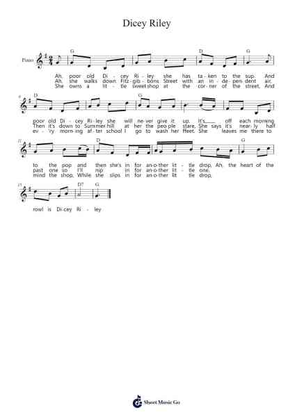 Dicey Riley Sheet Music by Misc Traditional-Arr.Ruthfitch Housed