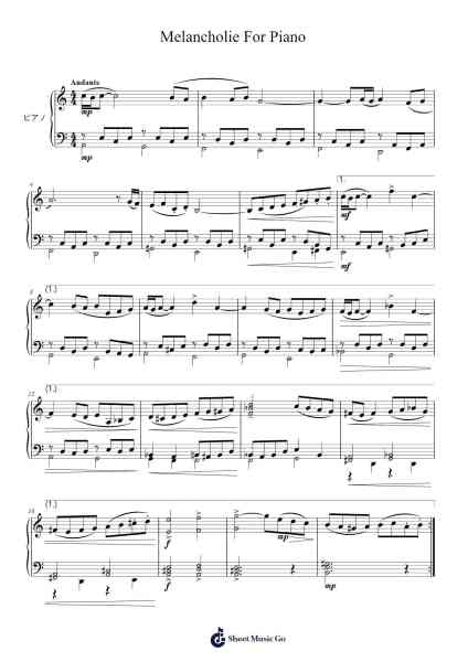 Melancholie For Piano Sheet Music by Y-Fukunaga-Arr.Bridrian