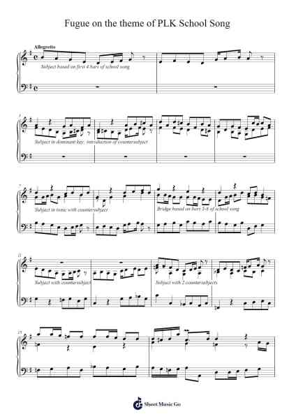 Fugue on the Theme of PLK School Song Sheet Music by Mege Woobois-Arr.Quinncol