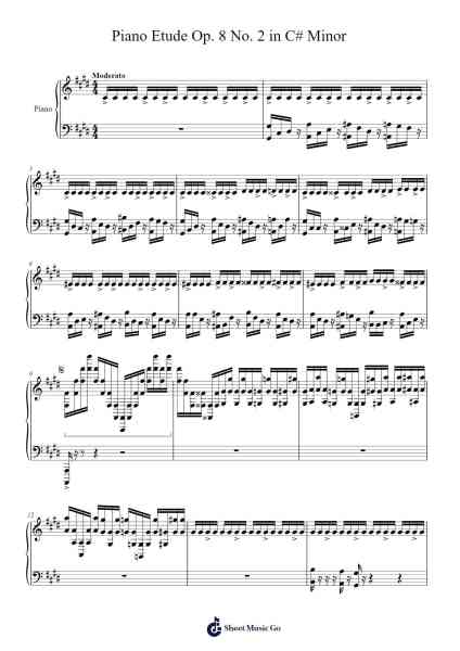 Piano Etude Op. 8 No. 2 in C# Minor Sheet Music by yagizarslan36-Arr.Rusget Garckle