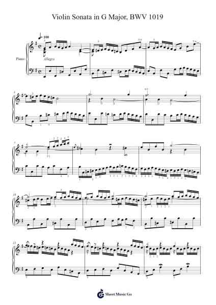 Violin Sonata in G Major, BWV 1019 Sheet Music by Johann Sebastian Bach-Arr.Bardries Popelroy