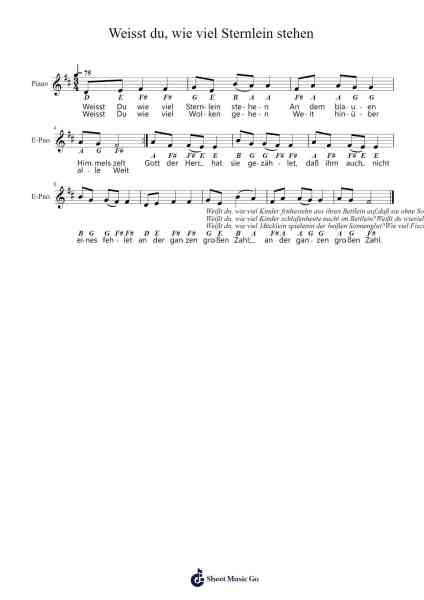 Weisst du, wie viel Sternlein stehen Sheet Music by Misc Traditional-Arr.Trismark