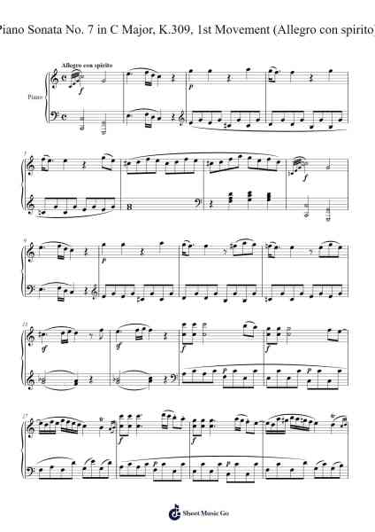 Piano Sonata No. 7 in C Major, K.309, 1st Movement (Allegro con spirito) Sheet Music by Wolfgang Amadeus Mozart-Arr.Pading Morsewells