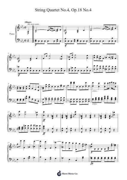 String Quartet No. 4 in C Minor, Op. 18, No. 4 Sheet Music by Ludwig van Beethoven-Arr.Yetkim Vauglvis