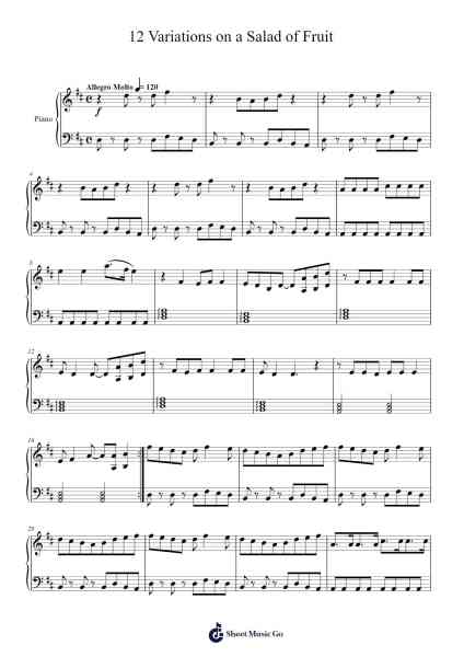 12 Variations on a Salad of Fruit Sheet Music by The Wiggles-Arr.Maujean Clairerist