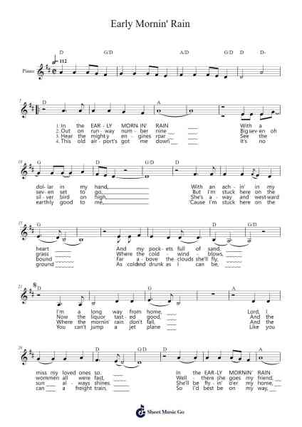 Early Mornin' Rain Sheet Music by Gordon Lightfoot/Elvis Presley/Peter, Paul & Mary-Arr.Croftswilde Ruthtodd
