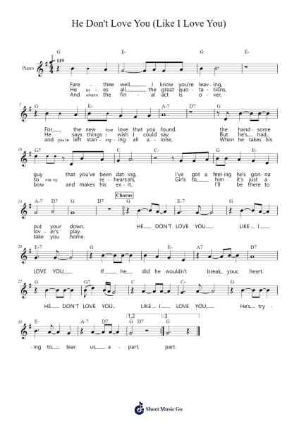 He Don't Love You (Like I Love You) Sheet Music by Tony Orlando and Dawn-Arr.Blairharte Titess