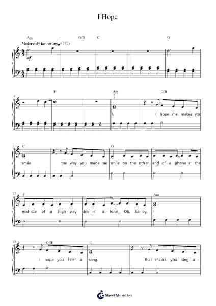 I Hope Sheet Music by Gabby Barrett-Arr.Hytrine