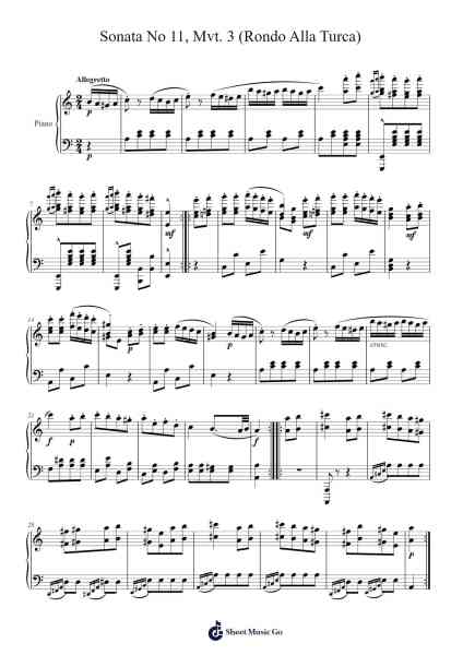 Sonata No. 11 in A Major, K. 331: III. Rondo Alla Turca Sheet Music by Wolfgang Amadeus Mozart-Arr.Galepiers Vasa