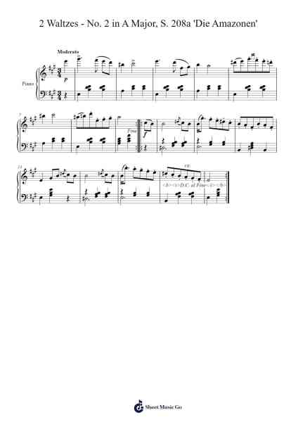 2 Waltzes - No. 2 in A Major, S. 208a 'Die Amazonen' Sheet Music by Franz Liszt-Arr.Huthorne