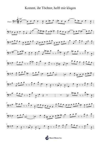 Kommt, ihr Töchter, helft mir klagen Sheet Music by Johann Sebastian Bach-Arr.Moulcole Inkit