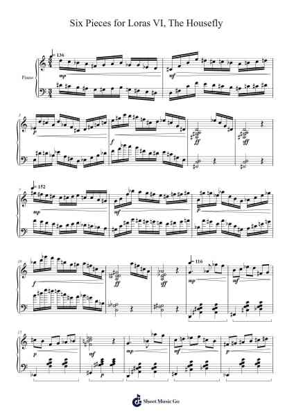 Six Pieces for Loras VI, The Housefly Sheet Music by Julian Abbott-Arr.Lizly Hojo