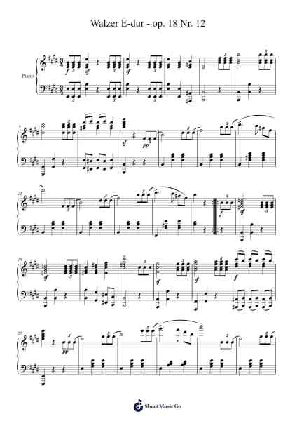 Walzer in E-Dur, Op. 18, D. 145 Nr. 12 Sheet Music by Franz Schubert-Arr.Wano'neil Orn
