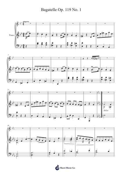 Bagatelle in G Minor, Op. 119 No. 1 Sheet Music by Ludwig van Beethoven-Arr.Wayhume Dwightrey