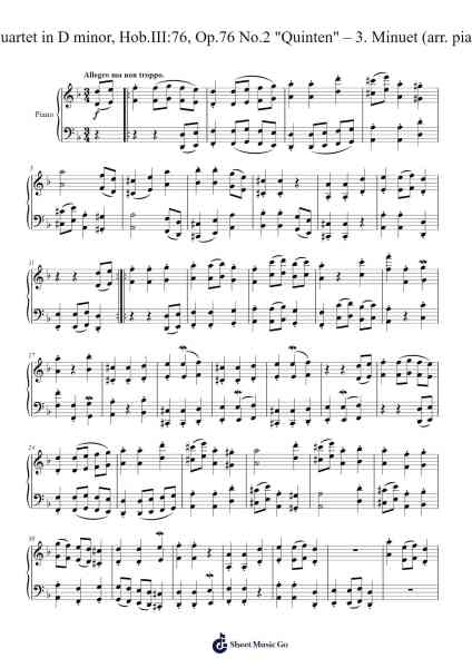 String Quartet in D Minor, Hob.III:76, Op.76 No.2 "Quinten": III. Minuet Sheet Music by Joseph Haydn-Arr.Rhysgel Dilcooke