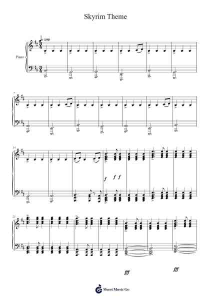 Skyrim Theme 樂譜由 Thomas Elliott - 編曲 Boycegold