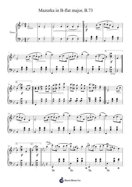 Mazurka in B-flat Major, B.73 Sheet Music by Frédéric Chopin-Arr.Hughlon