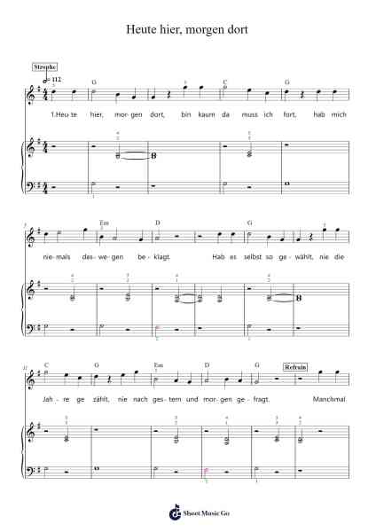 Heute hier, morgen dort Sheet Music by Hannes Wader-Arr.Croftslon Maugnings