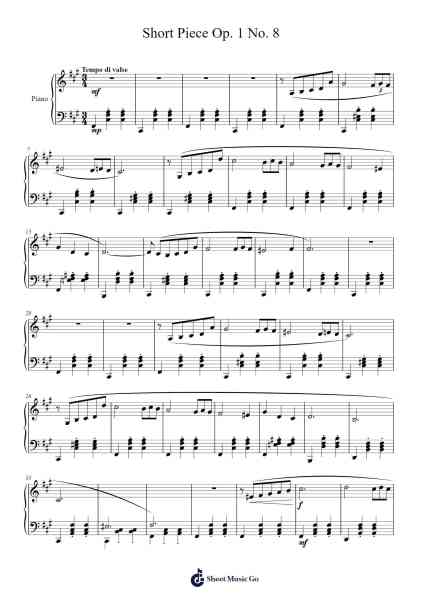 Short Piece Op. 1 No. 8 Sheet Music by 3gC42bX-Arr.Hudtricia