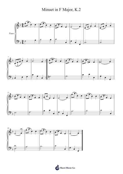 Minuet in F Major, K.2 Sheet Music by Wolfgang Amadeus Mozart-Arr.Stelgil Kaycia