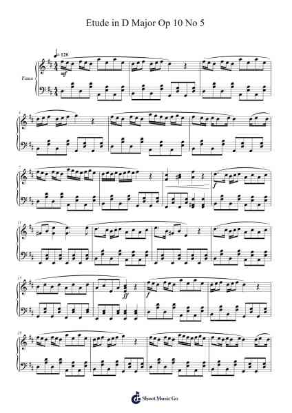 Etude in D Major Op 10 No 5 Sheet Music by Yvesmeg Todrey-Arr.Pubey