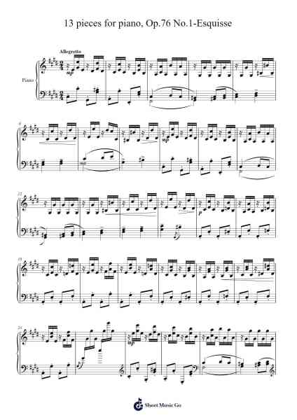 13 Pieces for Piano, Op. 76 No. 1 "Esquisse" Sheet Music by Jean Sibelius-Arr.Dukegan Leighfaithe