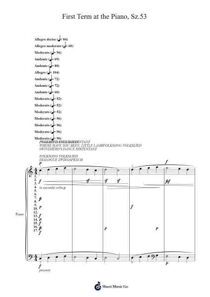 First Term at the Piano, Sz.53 Sheet Music by Béla Bartók-Arr.Carlphrey