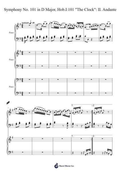 Symphony No. 101 in D Major, Hob.I:101 "The Clock": II. Andante Sheet Music by Joseph Haydn-Arr.Gemgene