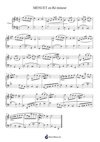 Menuet in D Minor Sheet Music by Johann Sebastian Bach-Arr.Kepmill Rexbloor