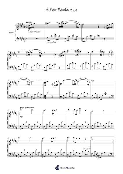 A Few Weeks Ago Sheet Music by Kilian Dramburg-Arr.Danchloe
