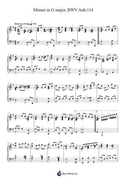 Minuet in G Major, BWV Anh. 114 Sheet Music by Johann Sebastian Bach-Arr.Humlouie