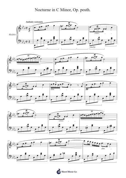 Nocturne in C Minor, Op. Posth. 乐谱由 Frédéric Chopin - 编曲 Peagrace Lensid